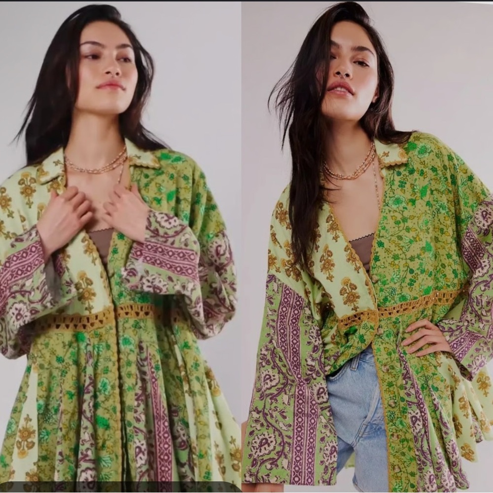 Free People Green and Purple Floral Camisole
